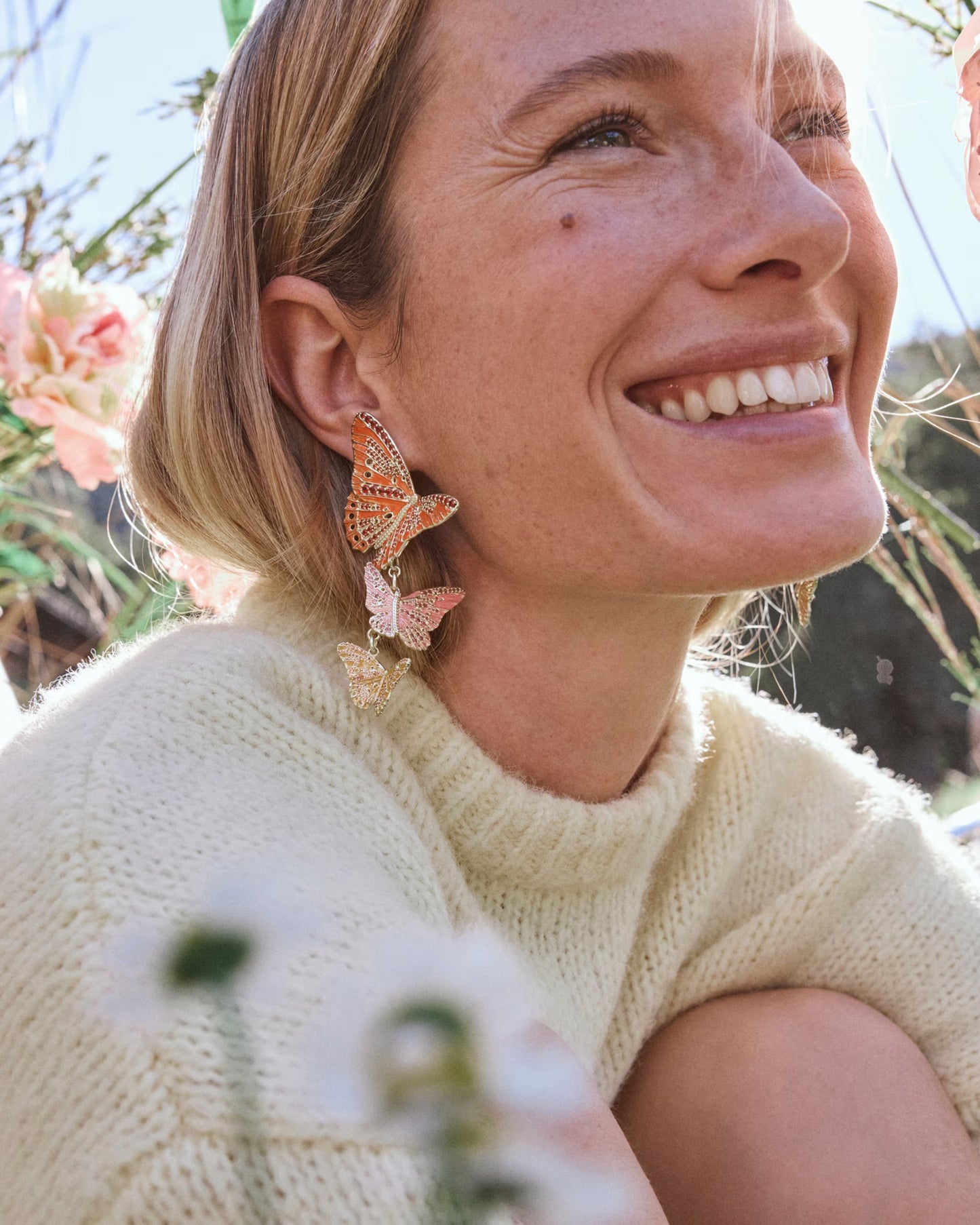 Kendra Scott Cailey Enamel Butterfly Earring In Gold Orange Pink Mix