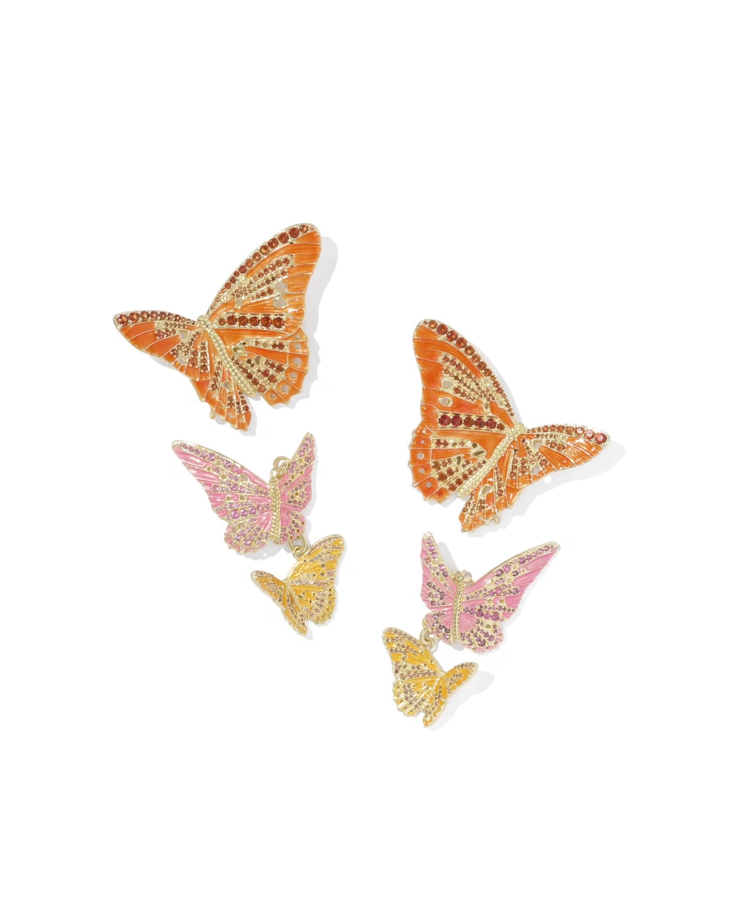 Kendra Scott Cailey Enamel Butterfly Earring In Gold Orange Pink Mix