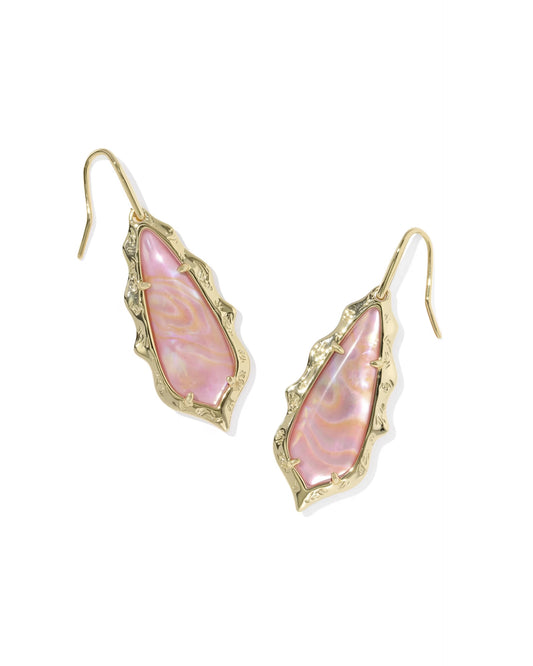 Kendra Scott Adriana Scallop Gold Frame Drop Earring in Light Pink Iridescent Abalone