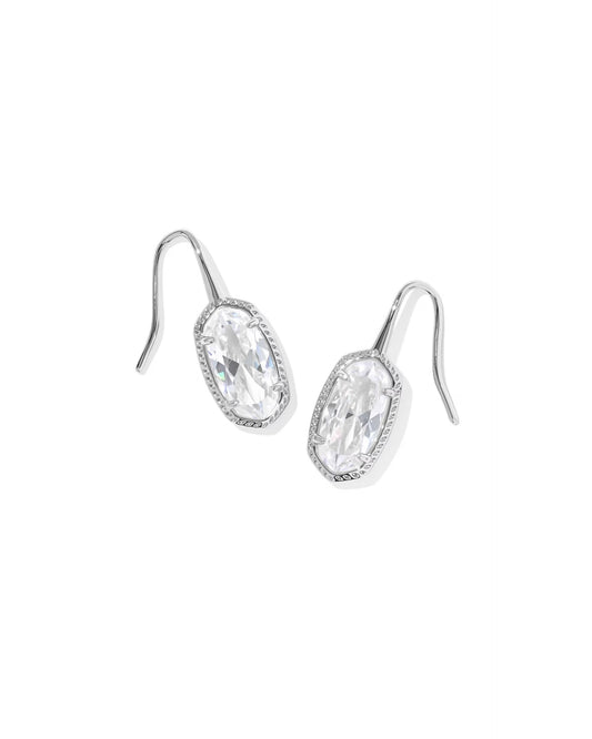 Kendra Scott Lee Luxe Silver Drop Earrings In White Cz