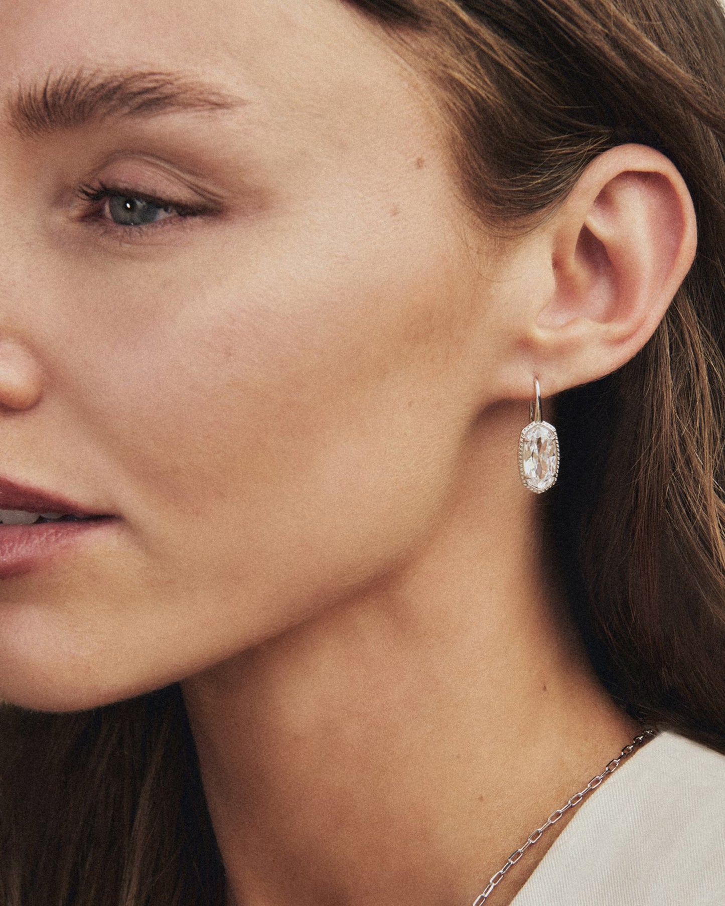 Kendra Scott Lee Luxe Silver Drop Earrings In White Cz
