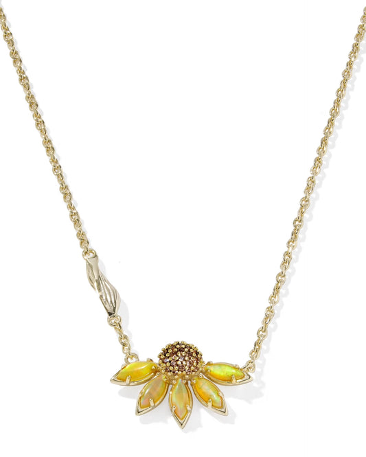 Kendra Scott Anya Flower Gold Short Pendant Necklace In Yellow Mix
