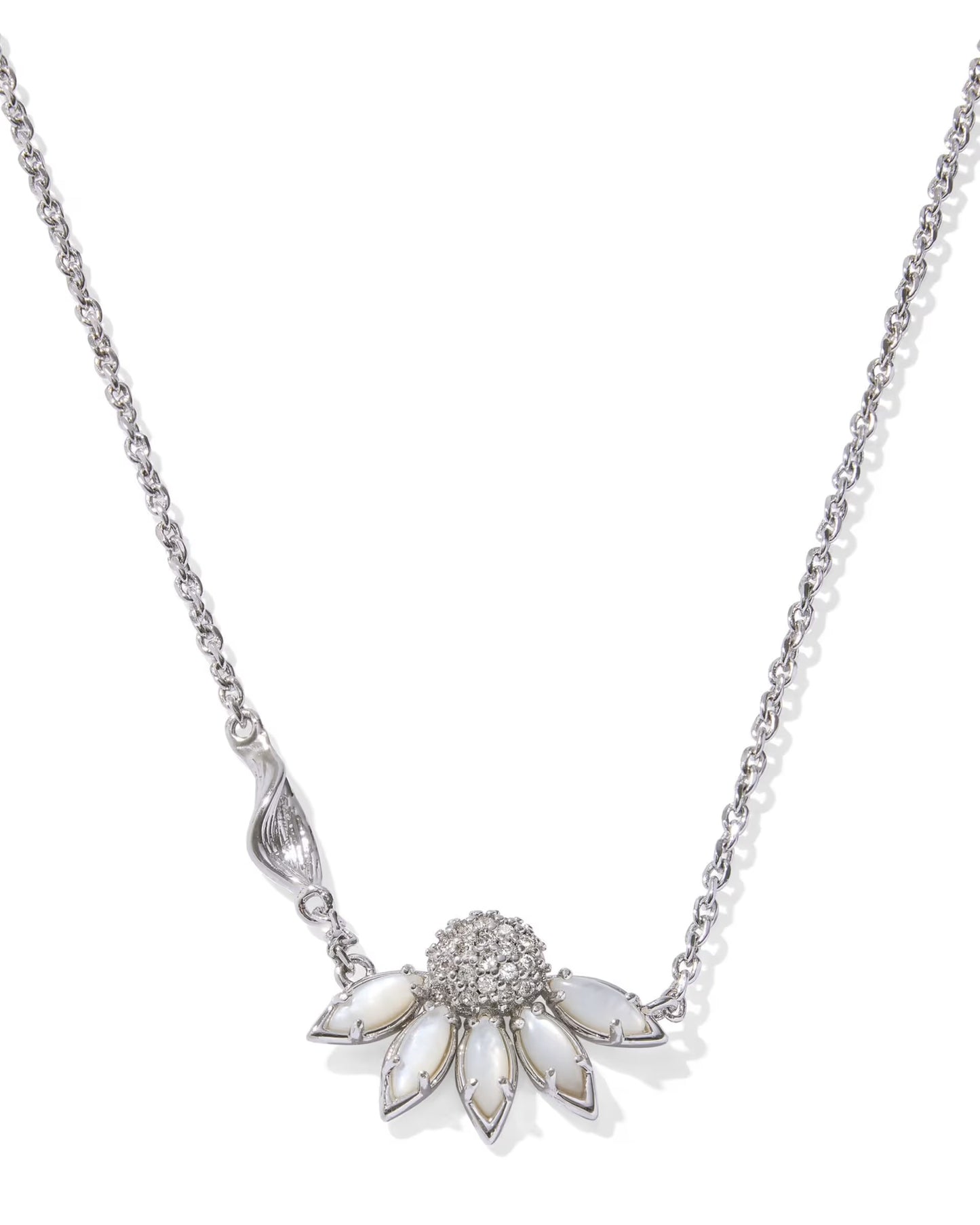 Kendra Scott Anya Flower Silver Short Pendant Necklace In Ivory Mix