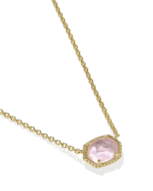 Kendra Scott Daphne Gold Frame Short Pendant Necklace In Light Pink Mother Of Pearl