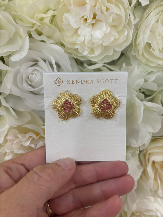 Kendra Scott Dira Crystal Statement Stud Earring Gold Pink Mix