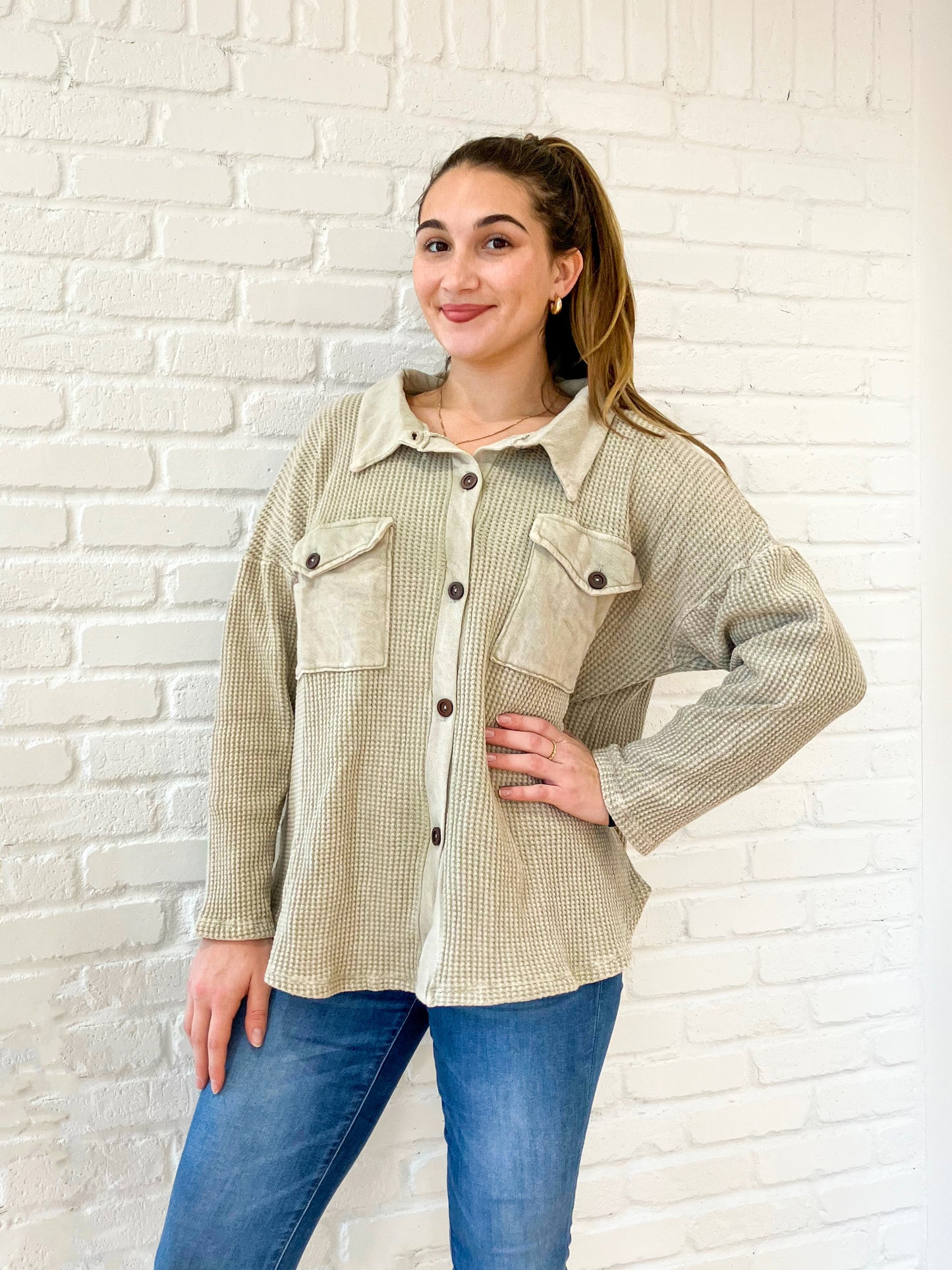 Mineral Wash Thermal Button Down Shacket
