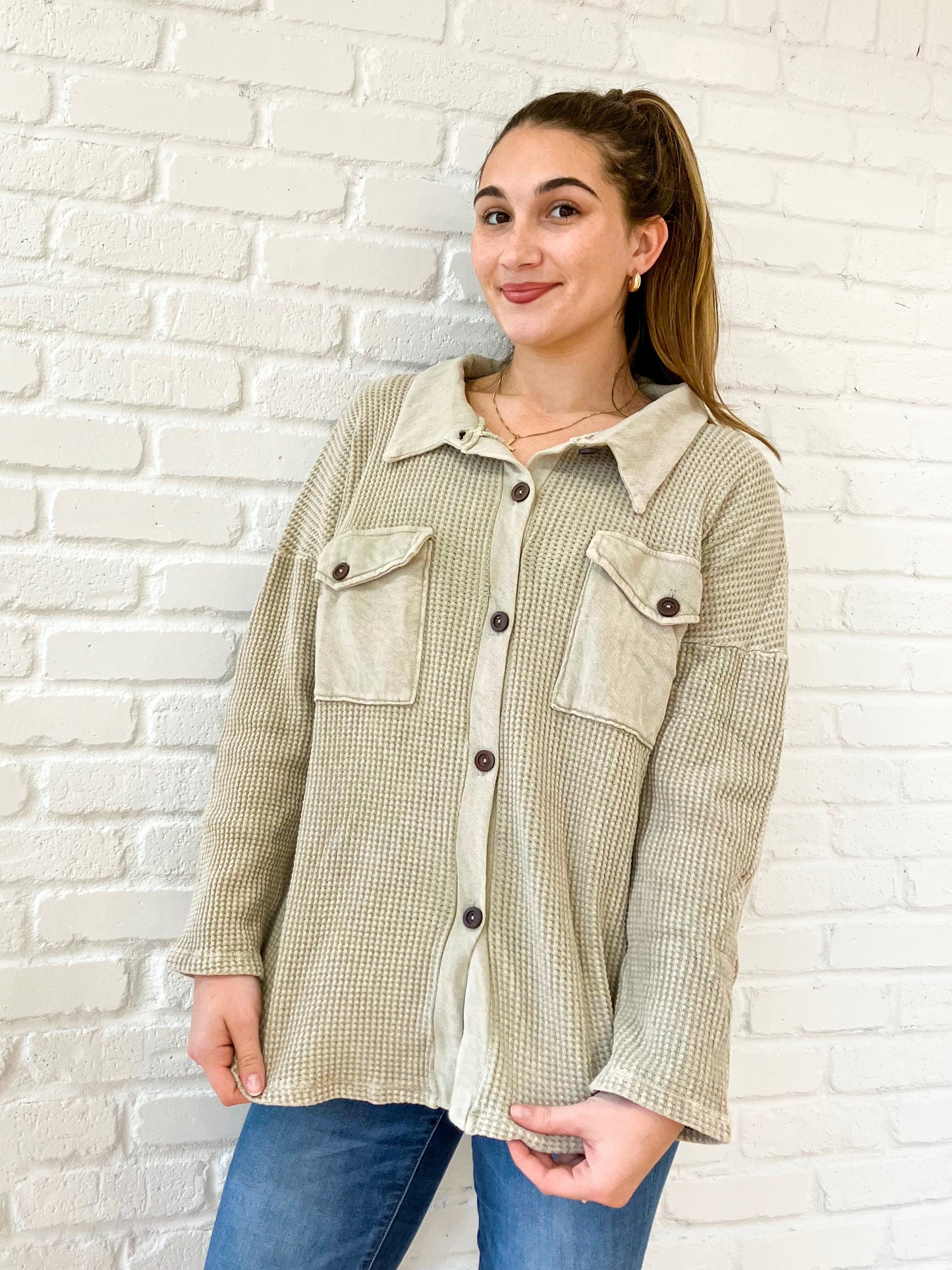Mineral Wash Thermal Button Down Shacket