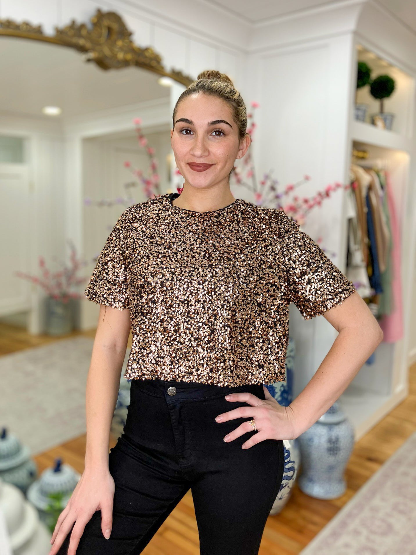 Brown Sequin Cropped Top