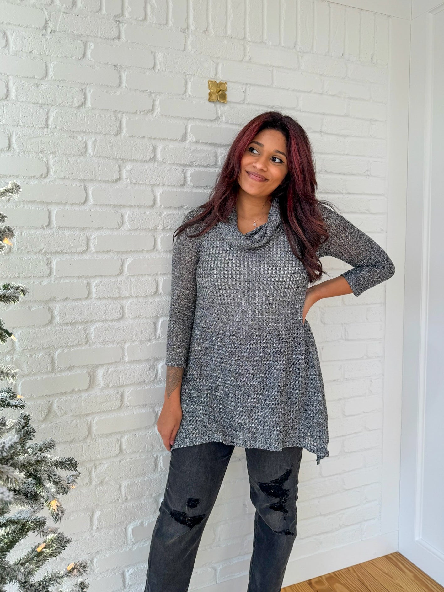 Charcoal Flowy Lightweight Knitted Sweater