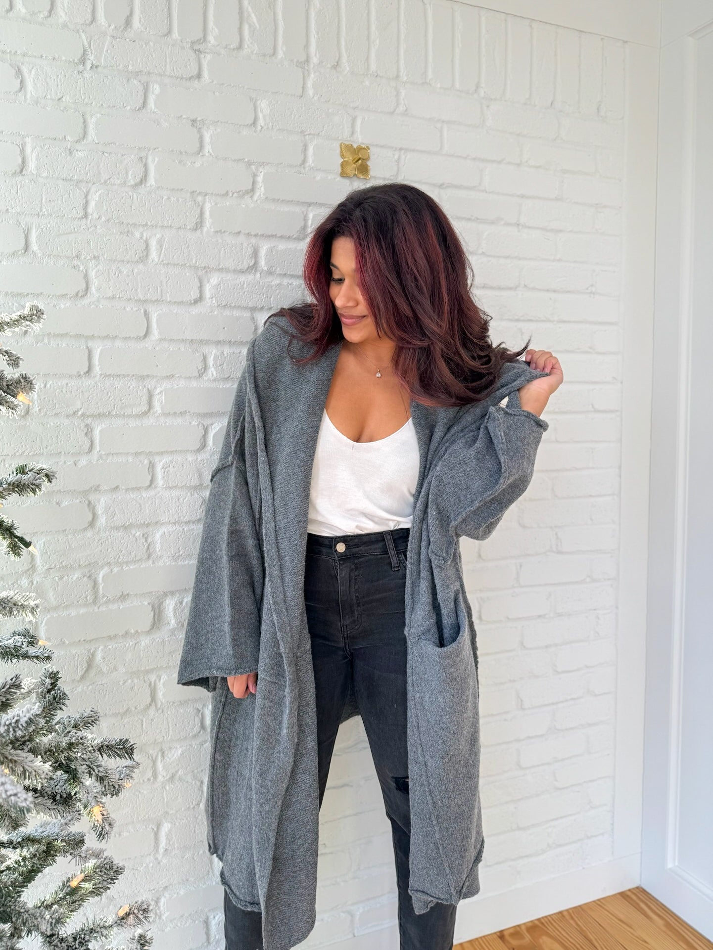 Charcoal Oversize Open Cardigan Sweater