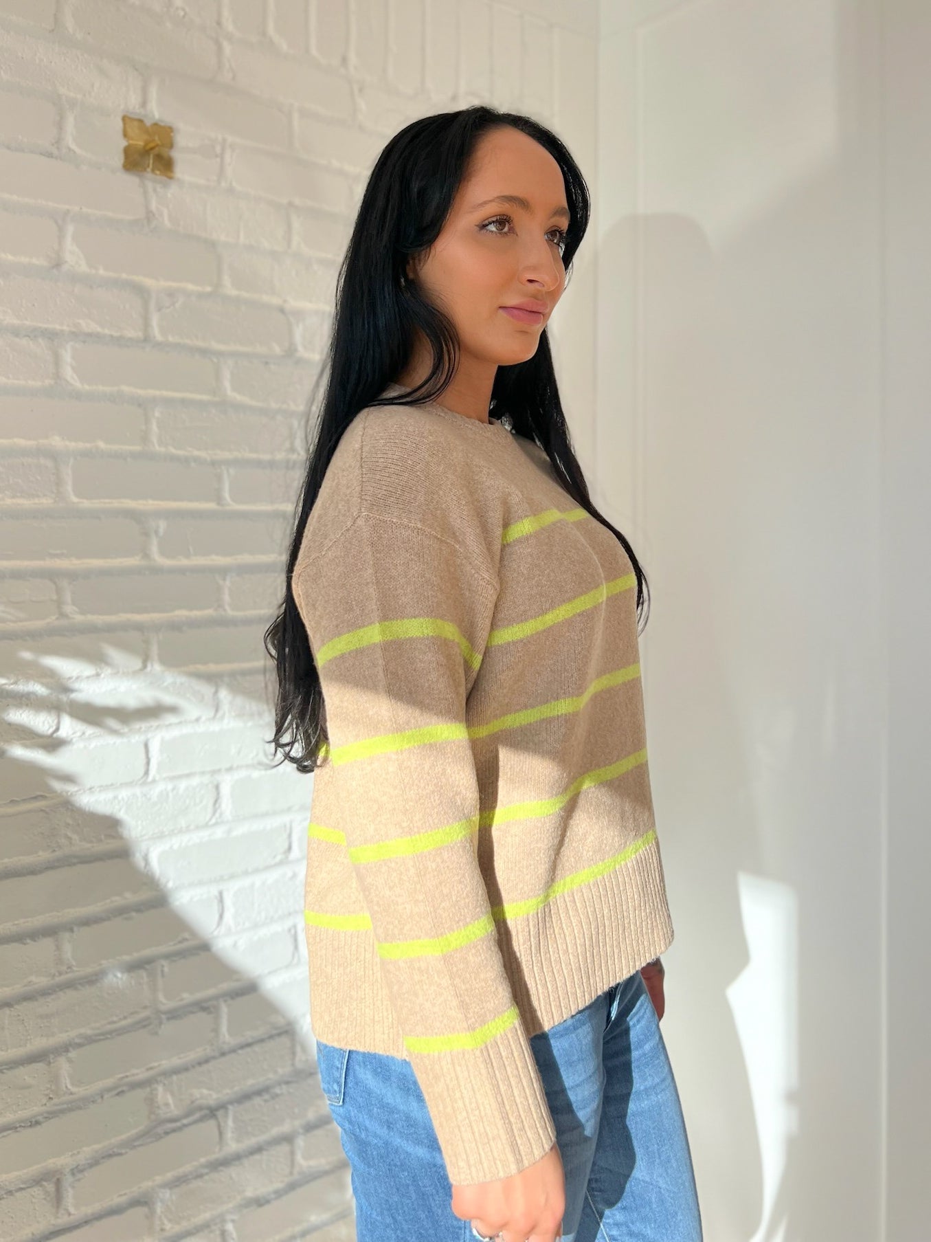 Taupe Hartford Striped Pullover Sweater