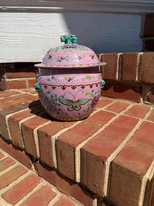 Pink, Butterflies, Foo Dog Lid