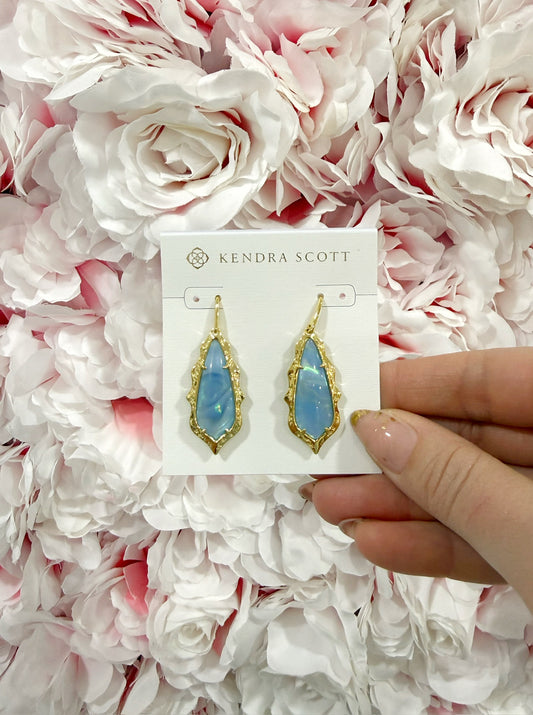 Kendra Scott Adriana Scallop Gold Frame Drop Earring in Sky Blue Iridescent Abalone