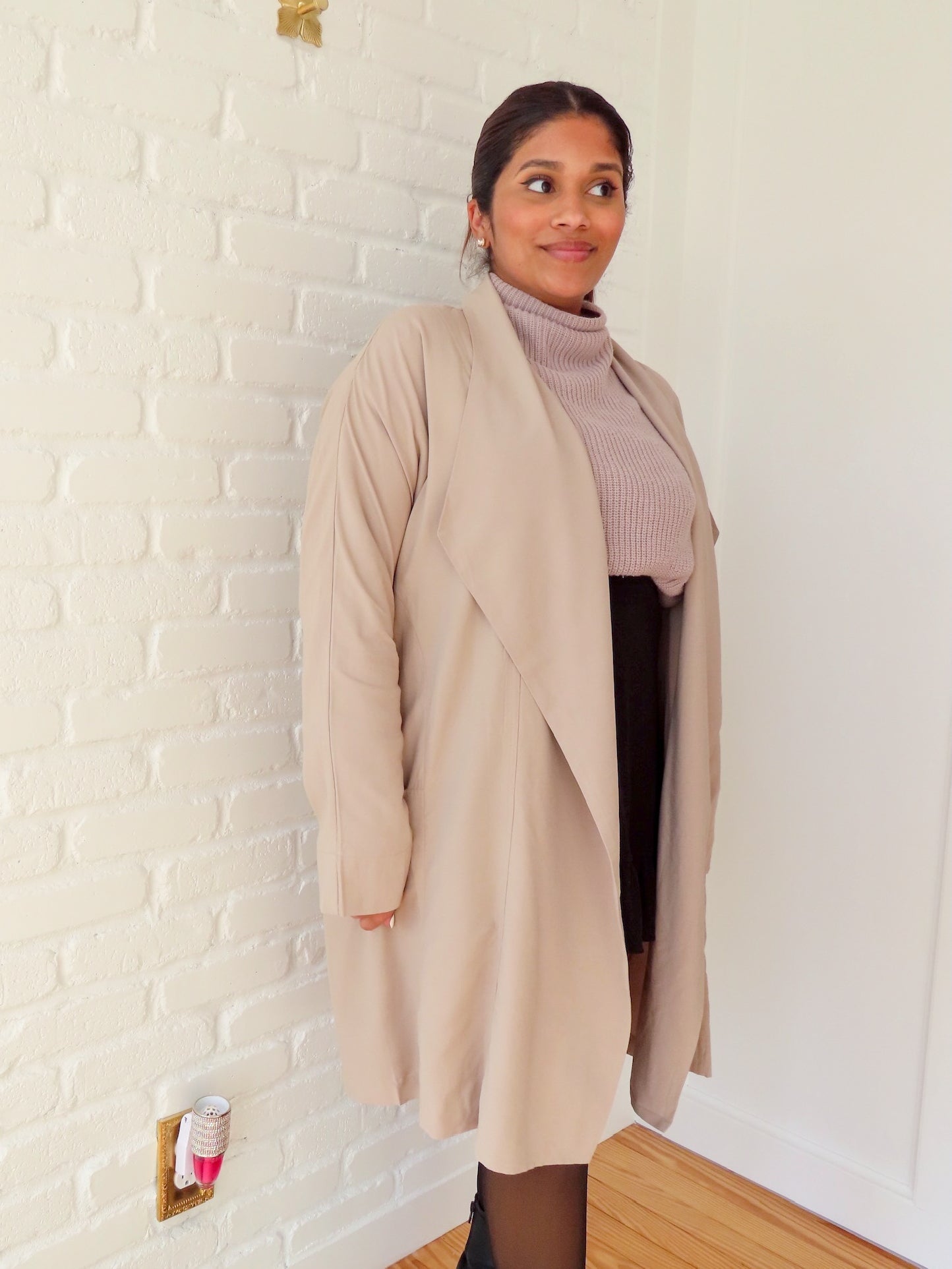 Tan Drape Front Duster Trench Coat