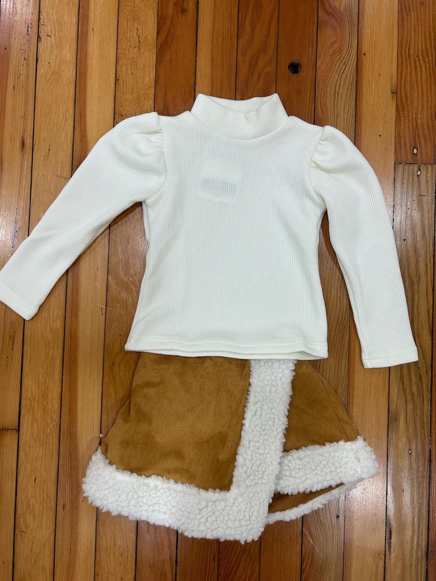 Ivory Top and Brown Suede Skort