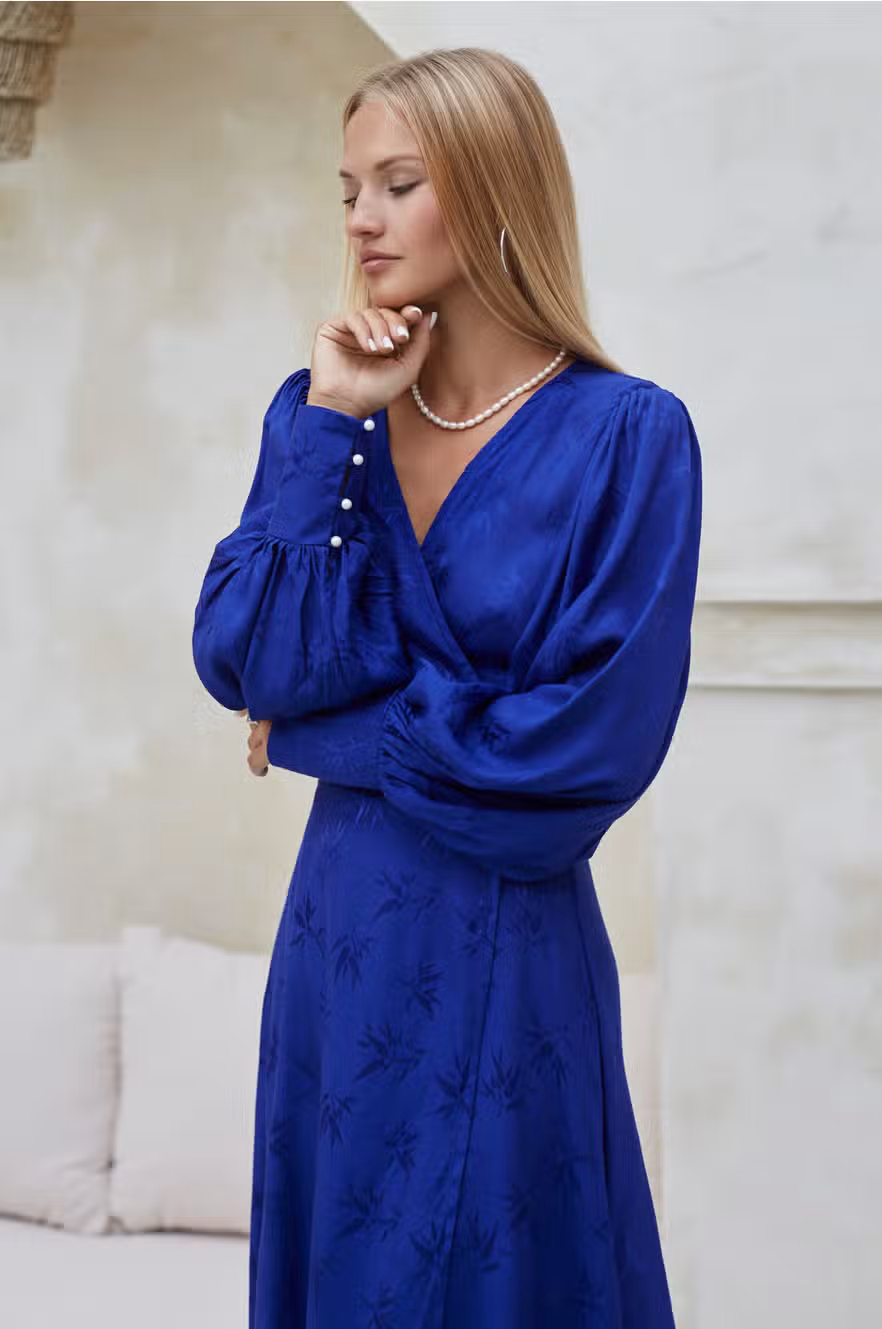 Cobalt Blue Isabella Long Sleeve Maxi Wrap Dress