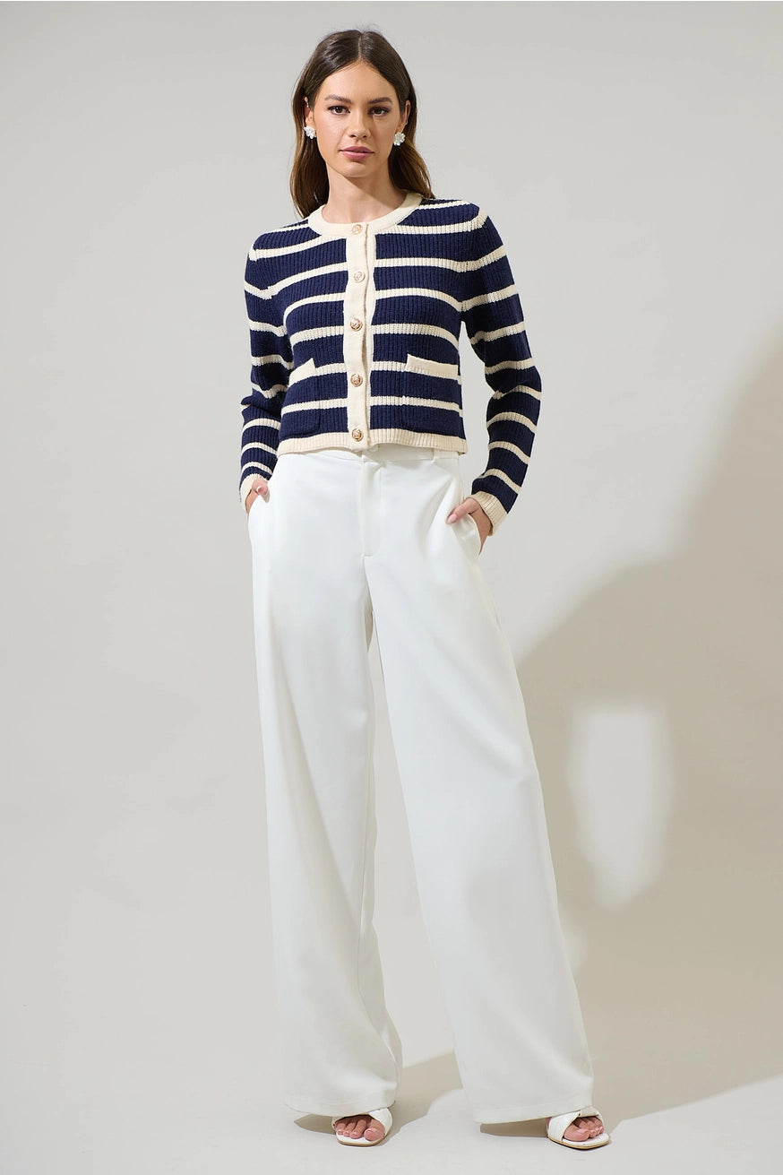 Navy And Ivory Kassidy Striped Cropped Cardigan