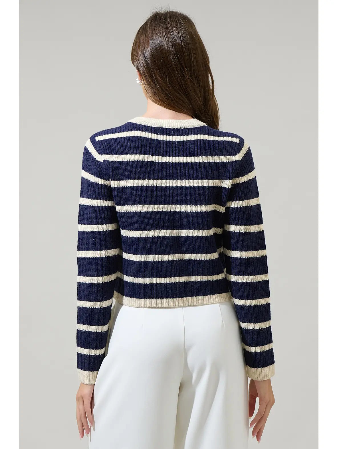 Navy And Ivory Kassidy Striped Cropped Cardigan