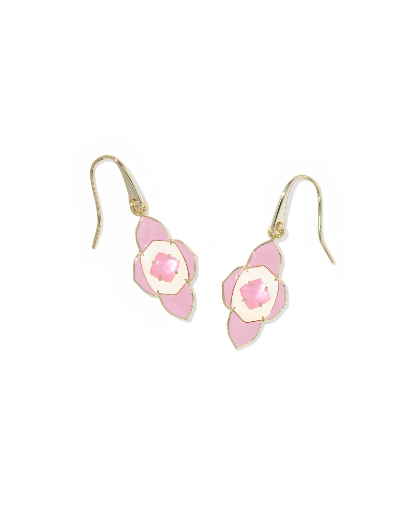 Kendra Scott Abbie Medallion Gold Small Drop Earrings Pink Mix