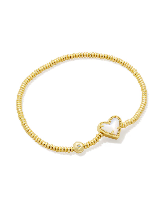 Kendra Scott Ari Heart Gold Stretch Bracelet in Ivory Mother-of-Pearl