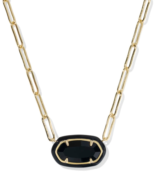 Kendra Scott Elisa Enamel Frame Paperclip Necklace Gold Black Agate