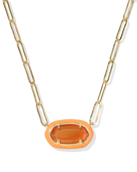 Kendra Scott Elisa Enamel Paperclip Necklace Gold Papaya Mother Of Pearl