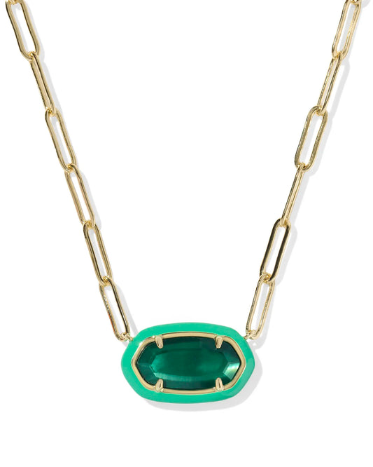 Kendra Scott Elisa Enamel Frame Paperclip Necklace Gold Emerald Illusion