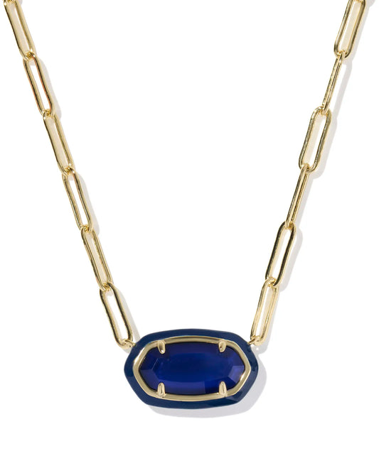 Kendra Scott Elisa Enamel Frame Paperclip Necklace Gold Navy Mother Of Pearl