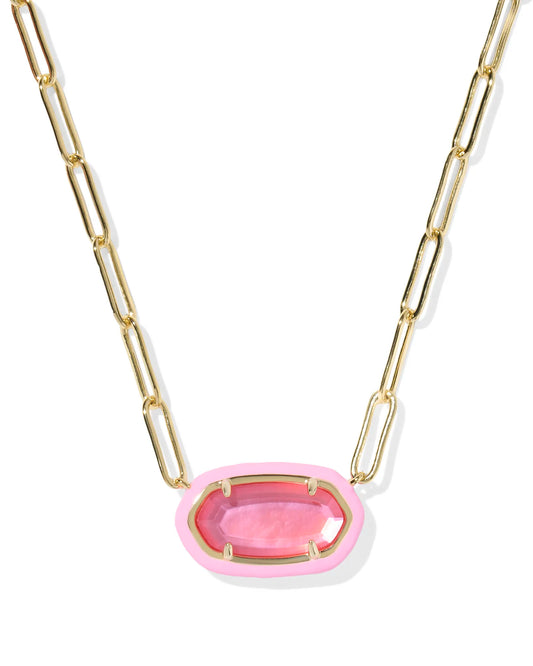 Kendra Scott Elisa Enamel Frame Paperclip Necklace Gold Bright Pink Illusion