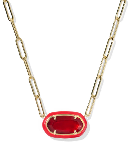 Kendra Scott Elisa Enamel Frame Paperclip Necklace Gold Red Illusion