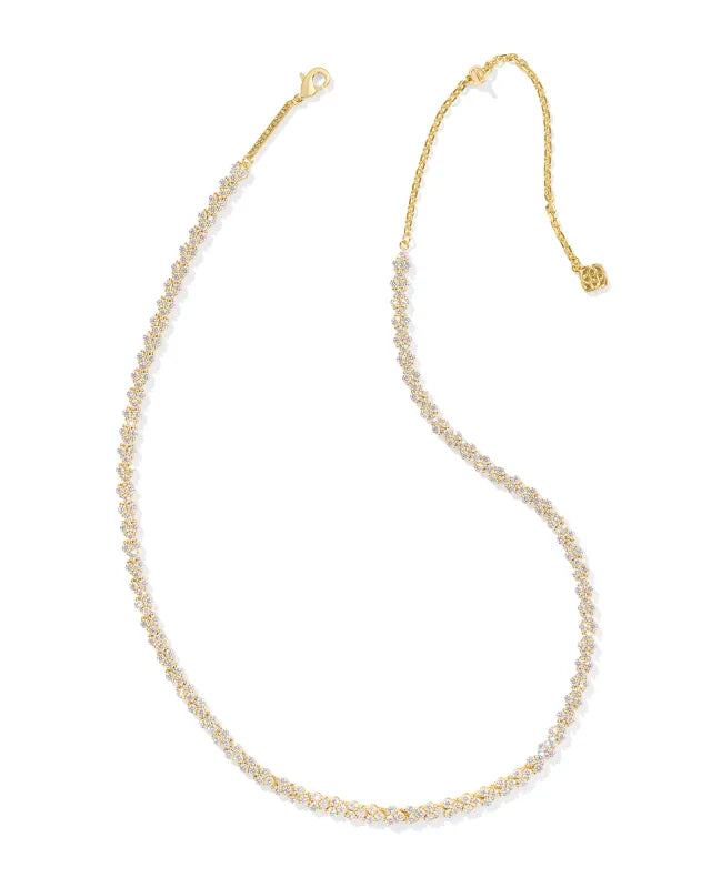 Kendra Scott Emery Gold Tennis Necklace in White Crystal