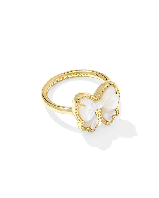 Kendra Scott Haley Bow Band RIng Gołd Ivory Mother Of Pearl