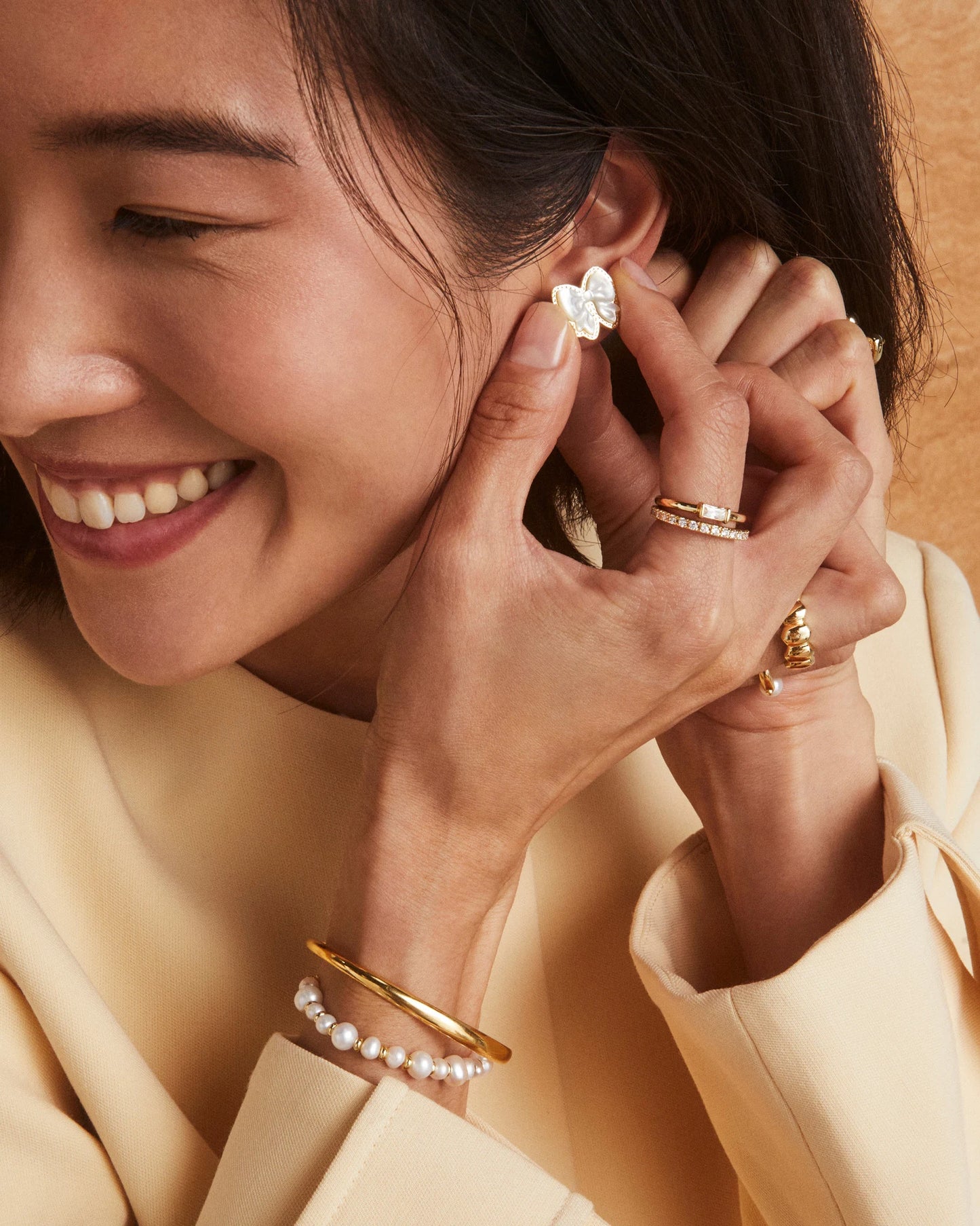 Kendra Scott Haley Bow Stud Earring Gold Ivory Mother Of Pearl