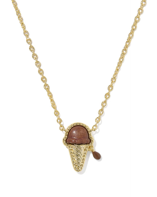 Kendra Scott Ice Cream Gold Short Pendant Necklace in Brown Magnesite