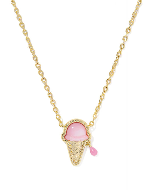 Kendra Scott Ice Cream Gold Short Pendant Necklace Pastel Pink Mother-of-Pearl