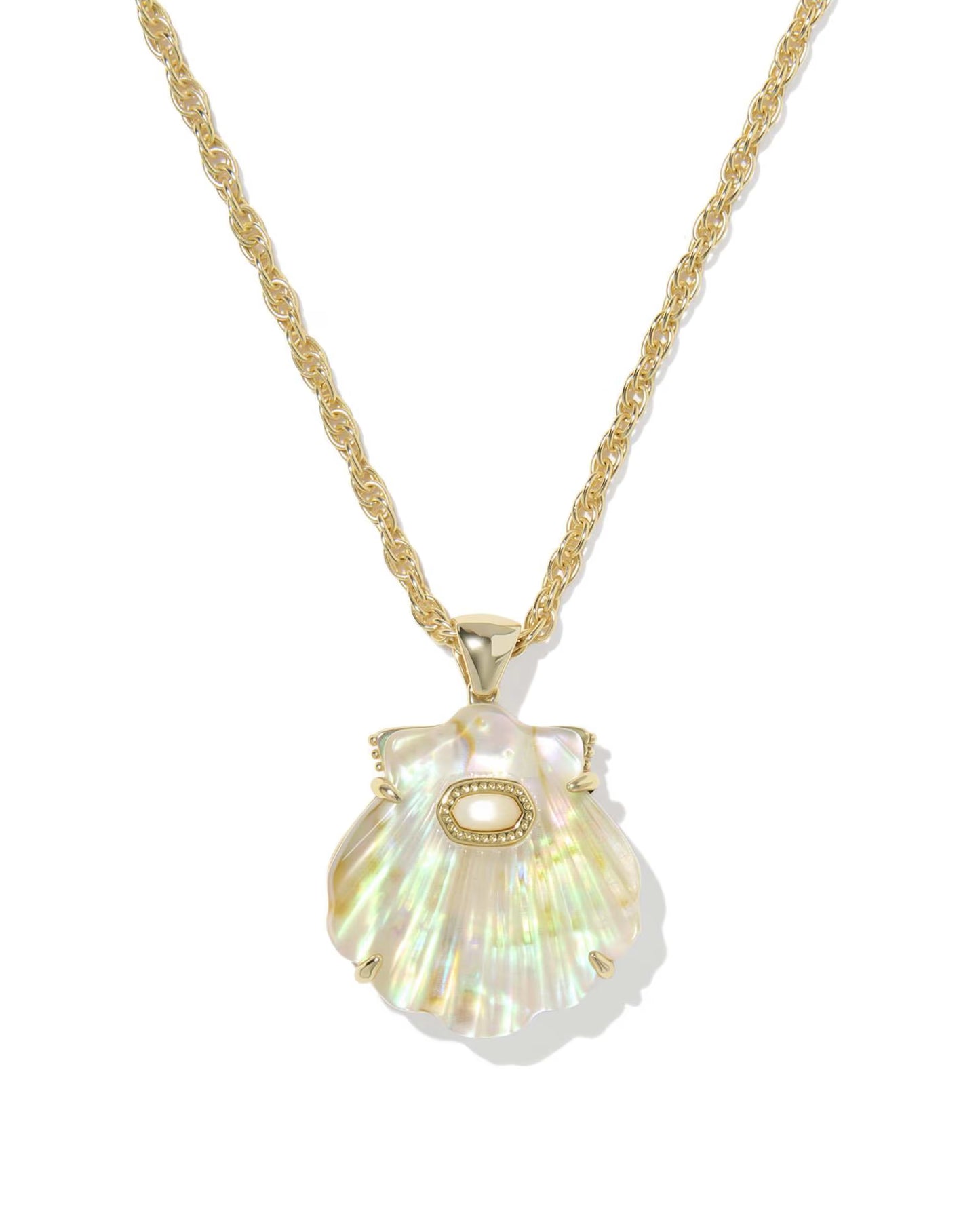 Kendra Scott Lucia Shell Gold Short Pendant Necklace Iridescent Abalone