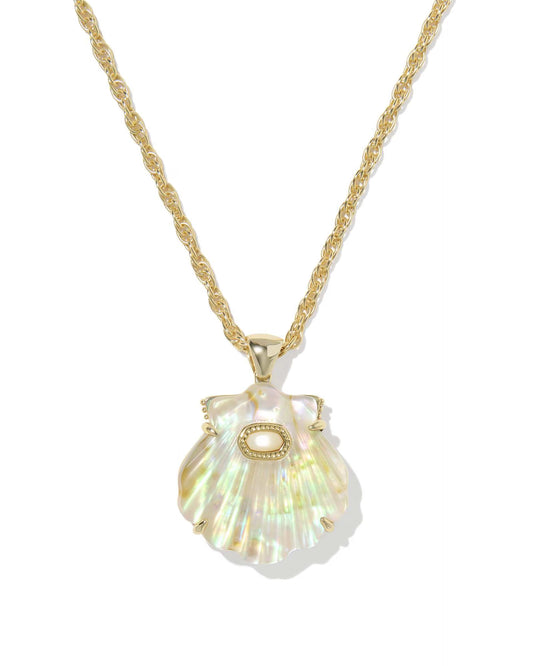 Kendra Scott Lucia Shell Gold Short Pendant Necklace Iridescent Abalone