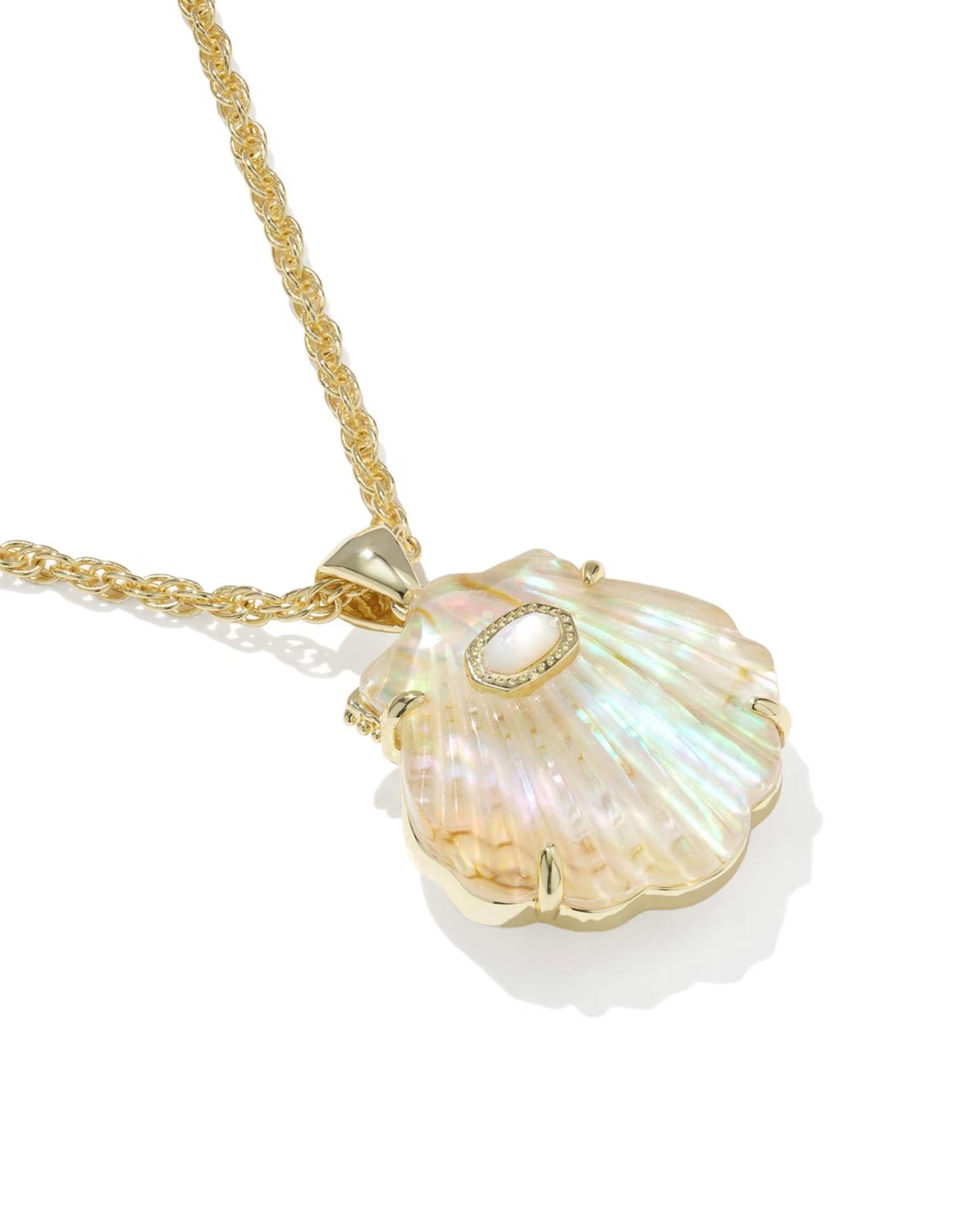 Kendra Scott Lucia Shell Gold Short Pendant Necklace Iridescent Abalone