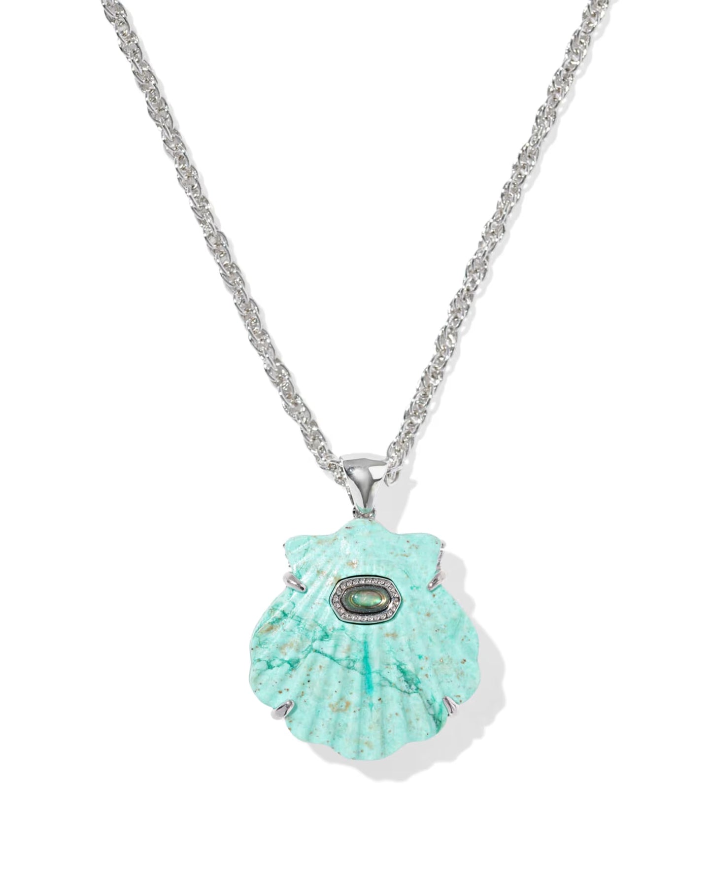 Kendra Scott Lucia Shell Silver Short Pendant Necklace in Sea Green Chrysocolla