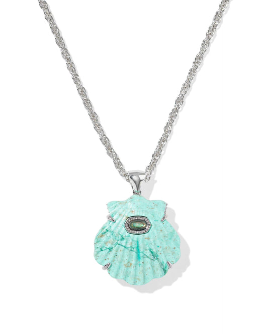 Kendra Scott Lucia Shell Silver Short Pendant Necklace in Sea Green Chrysocolla