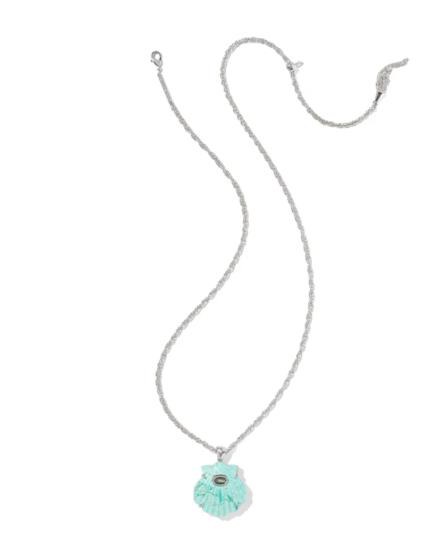 Kendra Scott Lucia Shell Silver Short Pendant Necklace in Sea Green Chrysocolla