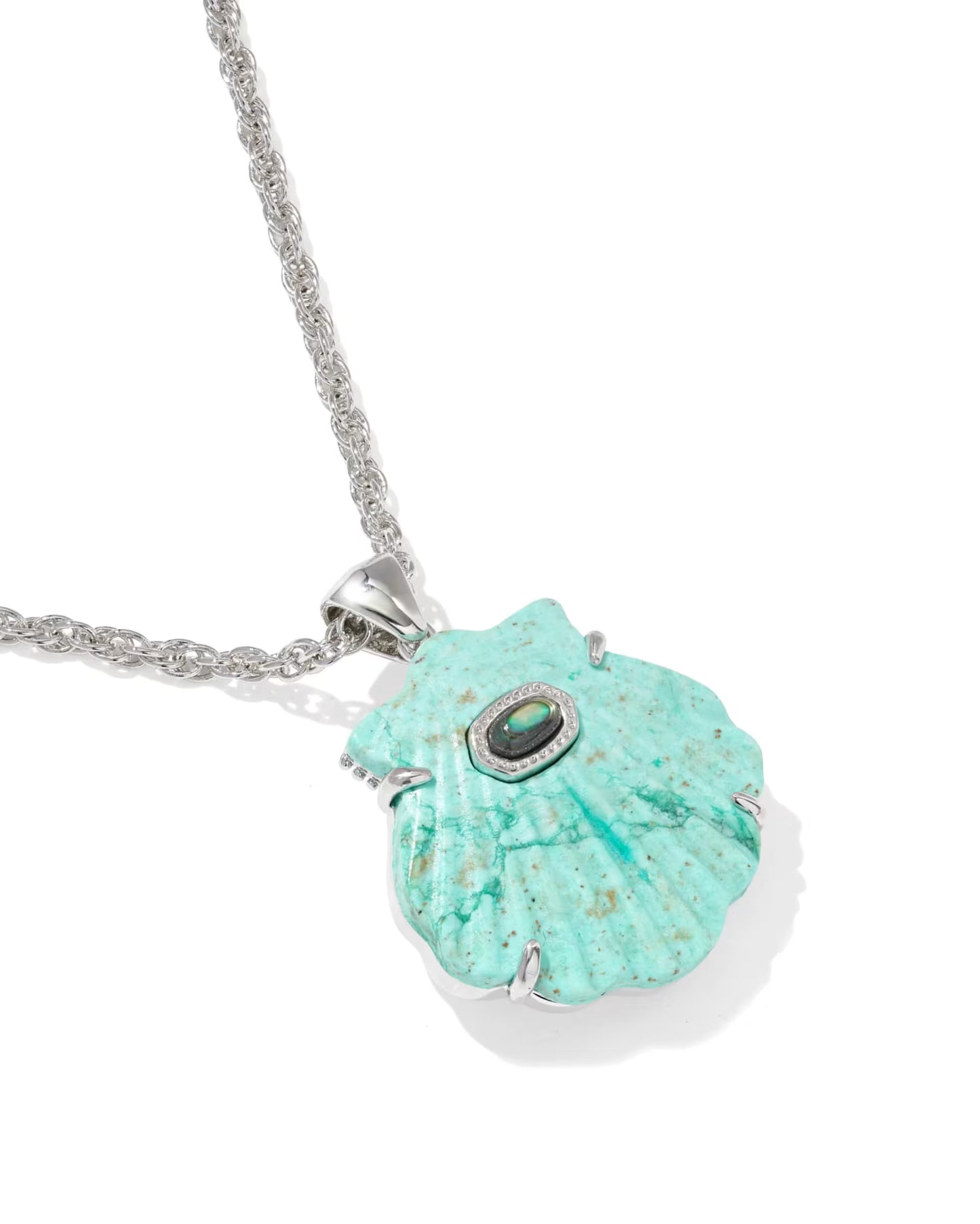 Kendra Scott Lucia Shell Silver Short Pendant Necklace in Sea Green Chrysocolla