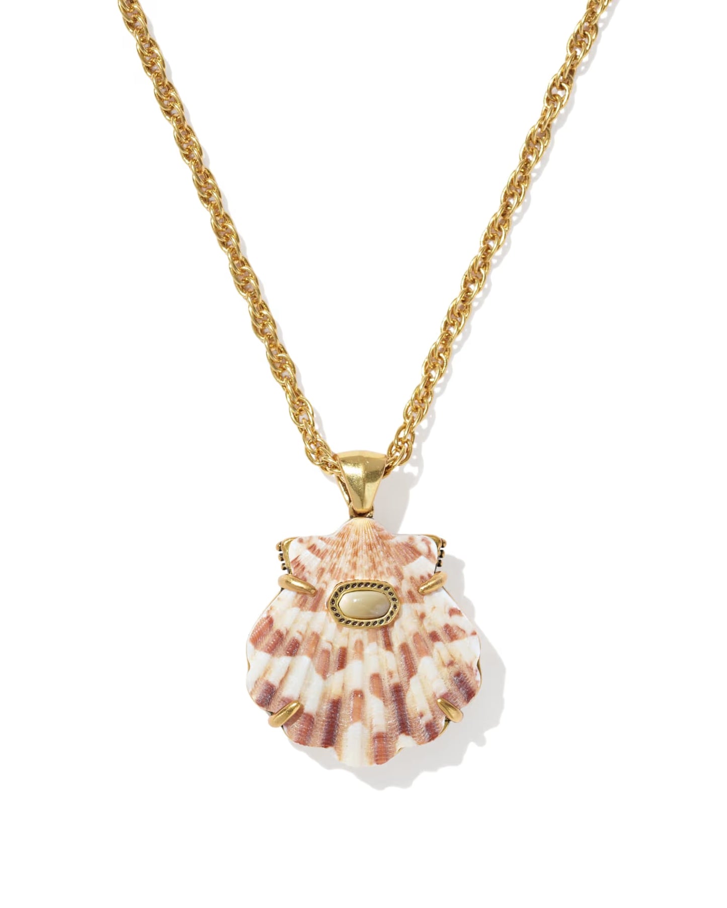 Kendra Scott Lucia Shell Vintage Gold Short Pendant Necklace in Neutral Scallop