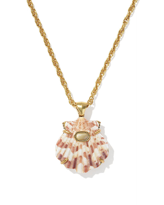 Kendra Scott Lucia Shell Vintage Gold Short Pendant Necklace in Neutral Scallop