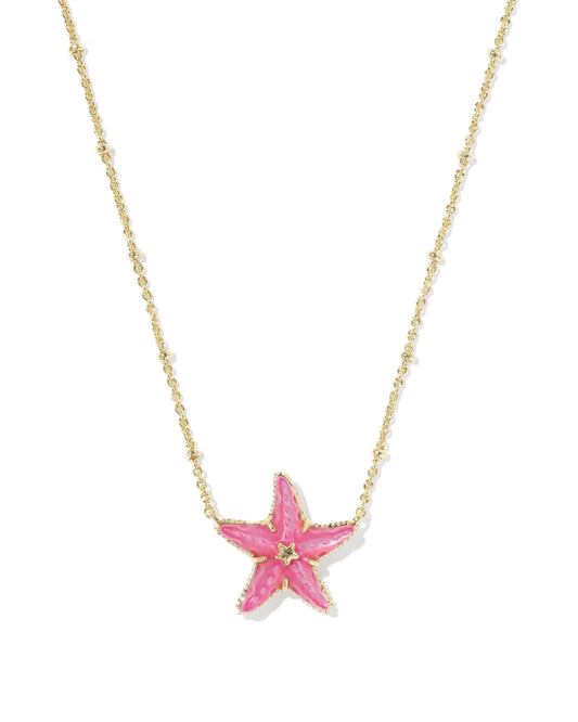 Kendra Scott Parker Starfish Gold Short Pendant Necklace Bright Pink Mother-of-Pearl