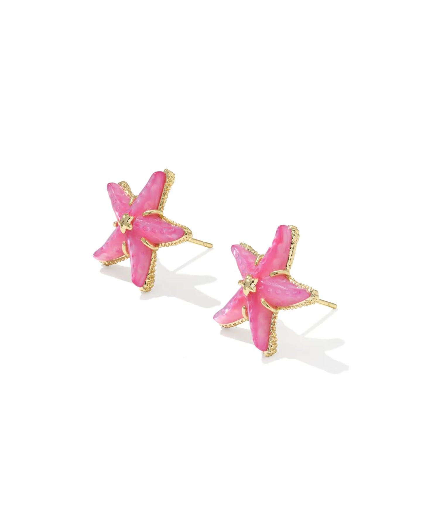 Kendra Scott Parker Starfish Gold Stud Earrings Bright Pink Mother-of-Pearl
