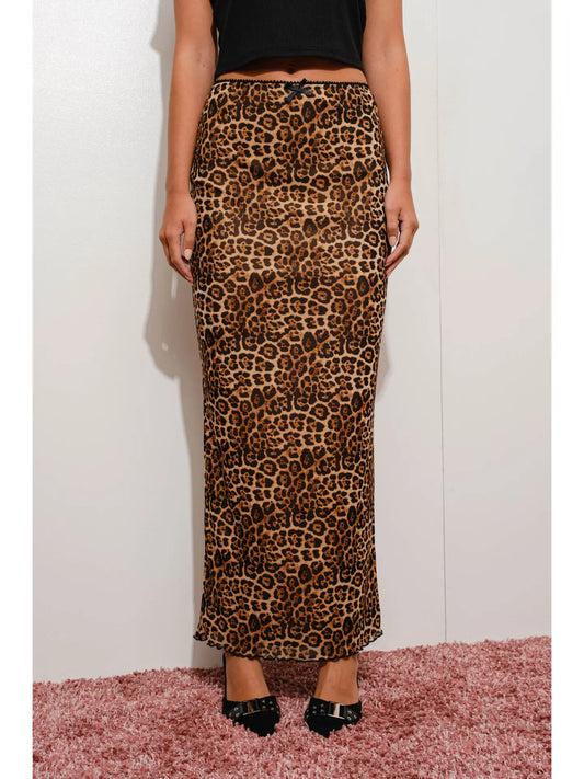 Leopard Mesh Maxi Skirt