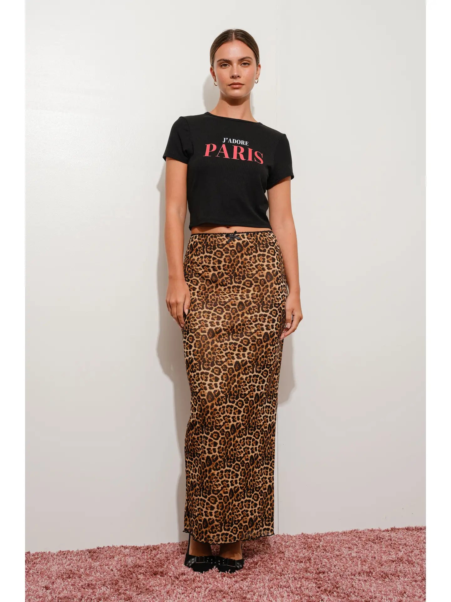 Leopard Mesh Maxi Skirt