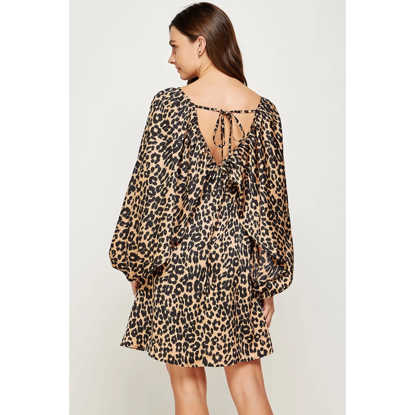 Leopard Shirred Satin Mini Dress
