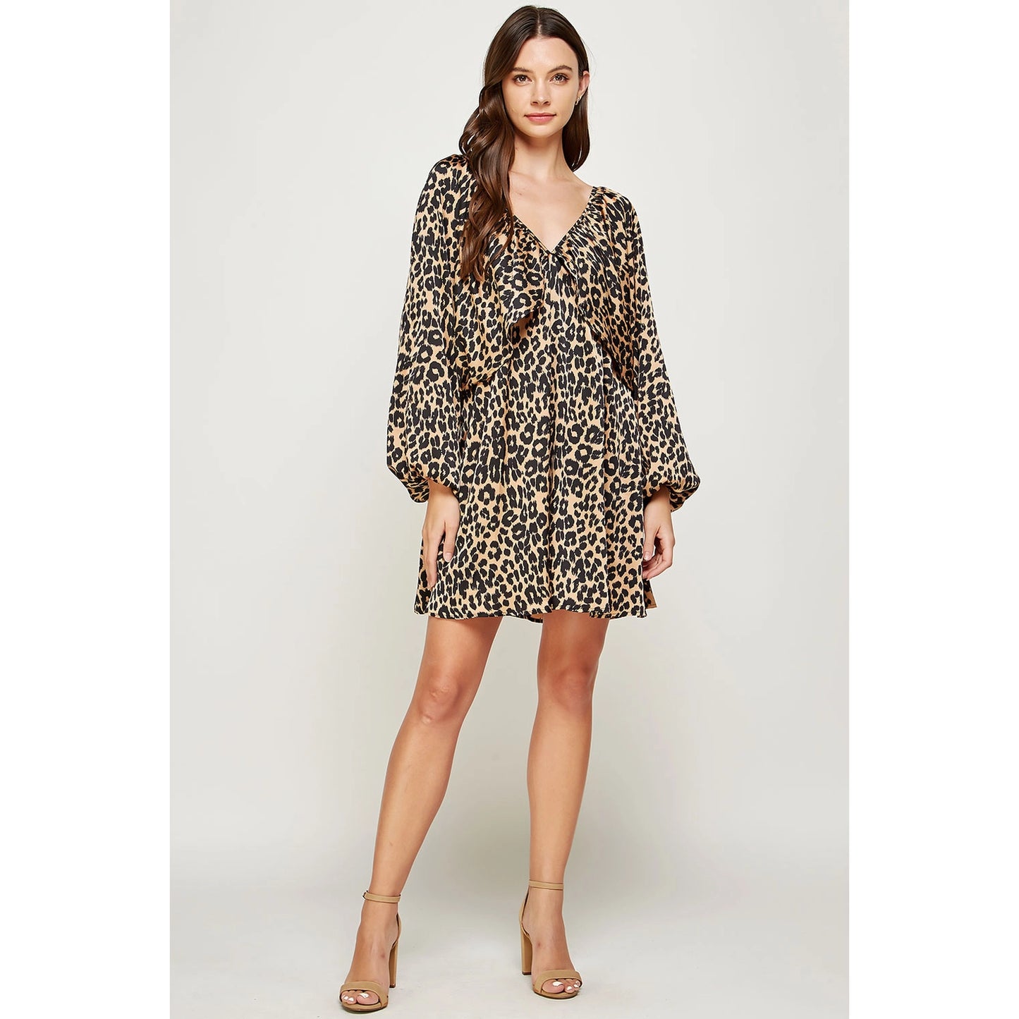 Leopard Shirred Satin Mini Dress